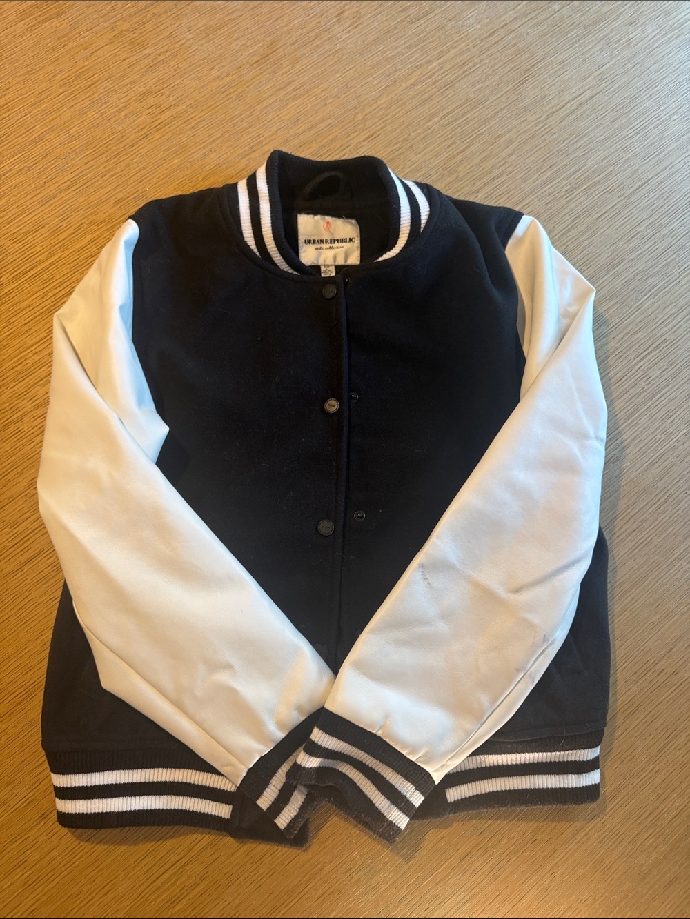 Urban Republic Girls Black & White Varsity Bomber Jacket Size 14/16 - Picture 2 of 3